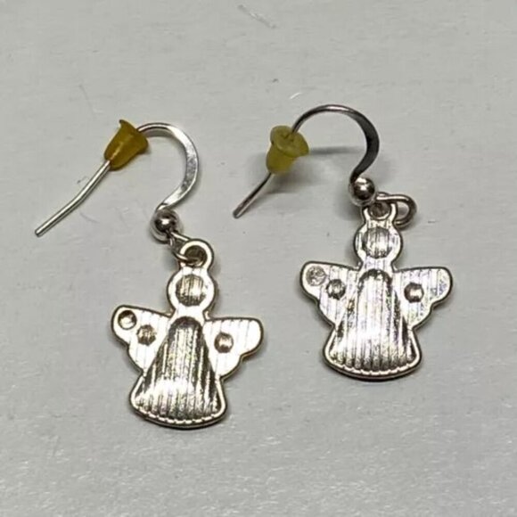 Angel Earrings Khol's Holiday Rhinestone Silver Tone Dangle Hook Pierced Ears - Picture 6 of 10
